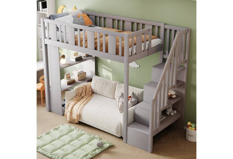STILVORA Kinderbett 90×200 mit Stauraumtreppe&Alage,Kinderbett Jugendbett mit Geländer (mit Stauraumtreppe, Kiefernholz Funktionsbett für Kinder & Jugendliche, 90x200 cm), ohne Matratze von STILVORA