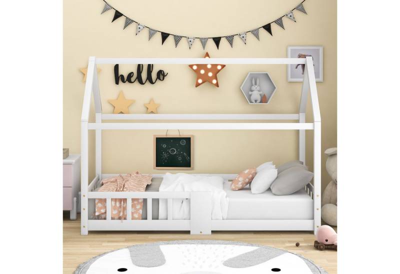 STILVORA Kinderbett 90×200 mit Tafel,Bettgestell Holzbett mit Lattenrost&Rausfallschutz (Massivholz Bett ohne Matratze), 90×200cm,aus Kiefer Holz,Weiß von STILVORA