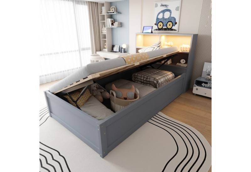 STILVORA Kinderbett 90x200 mit bettkasten Daybett Tagesbett mit Steckdose,Staufächern&LED (mit integriertem Massivholzrahmen, Mehrfachsteckdose, Stauraum und LED-Lichtleiste, hydraulisches multifunktionales Bett, 90x200 cm), ohne Matratze STILVORA Kinderbett 90x200 mit bettkasten Daybett Tagesbett mit Steckdose,Staufächern&LED (mit integriertem Massivholzrahmen, Mehrfachsteckdose, Stauraum und LED-Lichtleiste, hydraulisches multifunktionales Bett, 90x200 cm), ohne Matratze von STILVORA