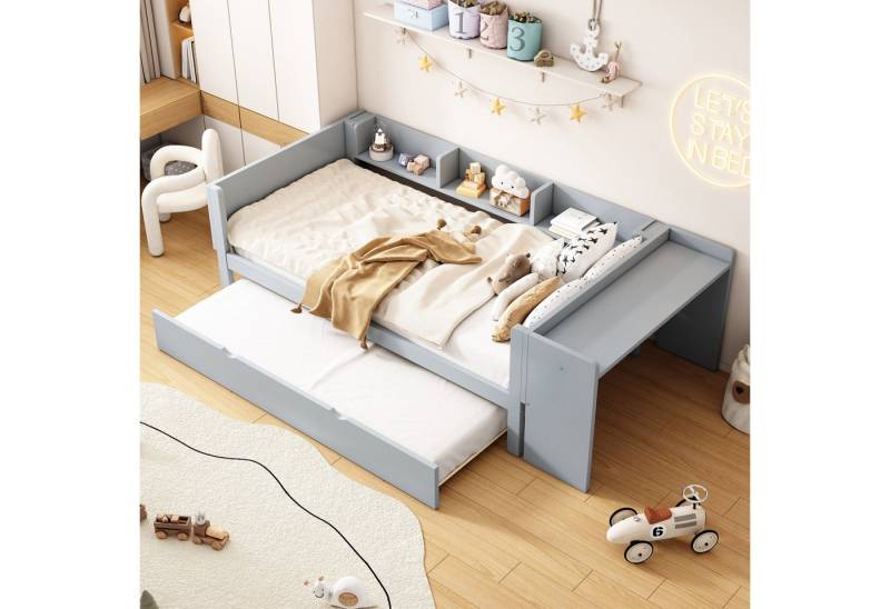 STILVORA Kinderbett 90×200 mit matratze,Schlafsofa Tagesbett ausziehbar mit schreibtisch (mit ausziehbarem Bett, drei Regale an der Seite des Bettes 90x200cm), ohne Matratze von STILVORA