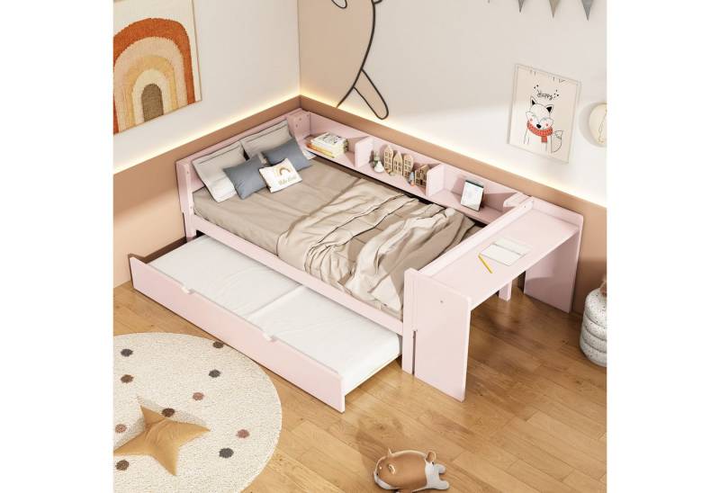 STILVORA Kinderbett 90×200 mit schreibtisch,Schlafsofa Tagesbett ausziehbar ohne matratze (mit ausziehbarem Bett, drei Regale an der Seite des Bettes 90x200cm), ohne Matratze von STILVORA