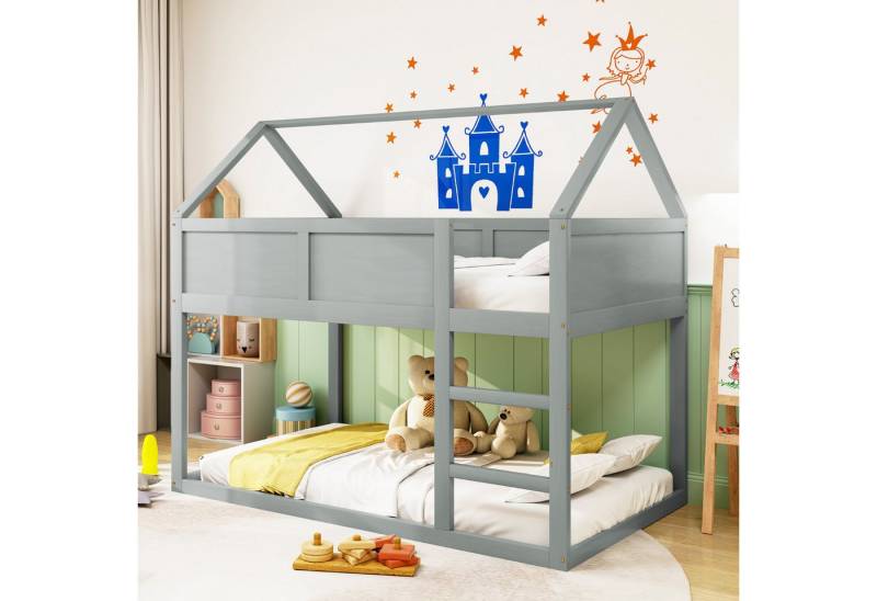 STILVORA Kinderbett 90×200 niedriges Etagenbett mit Matratze,Bettgestell mit Treppe (Hochbett mit Treppe, 90x200 cm), mit Matratze von STILVORA