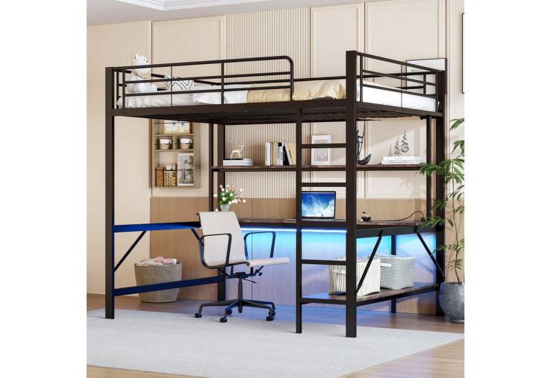 STILVORA Kinderbett Jugendbett 140×200cm Metallbett Kinderbett mit USB Steckdose & LED (140x200 cm mit Schreibtisch, Regal & LED-Licht – Metall & MDF, inkl. USB & Steckdose, für Kinder & Jugendliche), Ohne Matratze STILVORA Kinderbett Jugendbett 140×200cm Metallbett Kinderbett mit USB Steckdose & LED (140x200 cm mit Schreibtisch, Regal & LED-Licht – Metall & MDF, inkl. USB & Steckdose, für Kinder & Jugendliche), Ohne Matratze von STILVORA