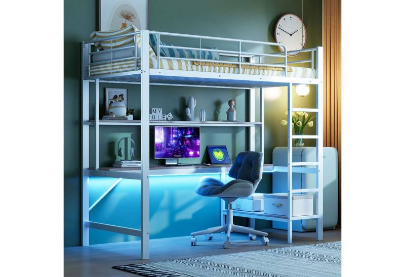 STILVORA Kinderbett Jugendbett 90×200cm Metallbett Kinderbett mit USB Steckdose & LED (90x200 cm mit Schreibtisch, Regal & LED-Licht – Metall & MDF, inkl. USB & Steckdose, für Kinder & Jugendliche), Ohne Matratze STILVORA Kinderbett Jugendbett 90×200cm Metallbett Kinderbett mit USB Steckdose & LED (90x200 cm mit Schreibtisch, Regal & LED-Licht – Metall & MDF, inkl. USB & Steckdose, für Kinder & Jugendliche), Ohne Matratze von STILVORA