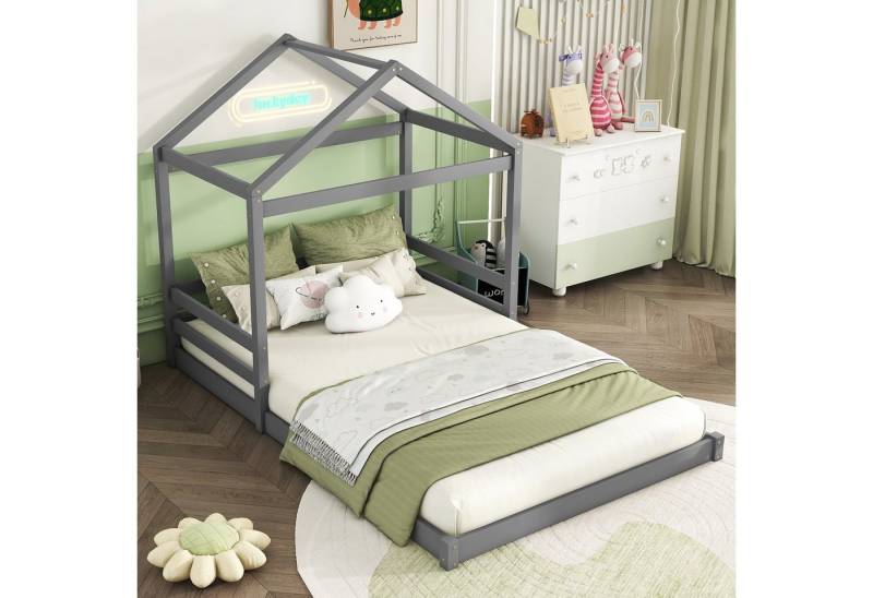 STILVORA Kinderbett in Hausform 140x200 mit Lattenrost,Hausbett ohne matratze,grau (Hausbett in Hausform, Kiefernholz & MDF, mit Lattenrost, 140 x 200 cm), ohne Matratze von STILVORA