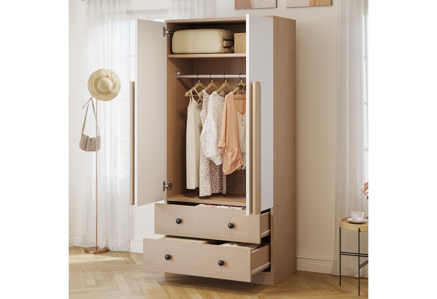 STILVORA Kleiderschrank 70×40×170 mit Schubladen und Ablagefächern,Doppeltüren-Design,natur (Kleiderschrank 70x40x170 cm mit Doppeltüren, 2 Schubladen & Ablagefächern., 70x40x170 cm) von STILVORA