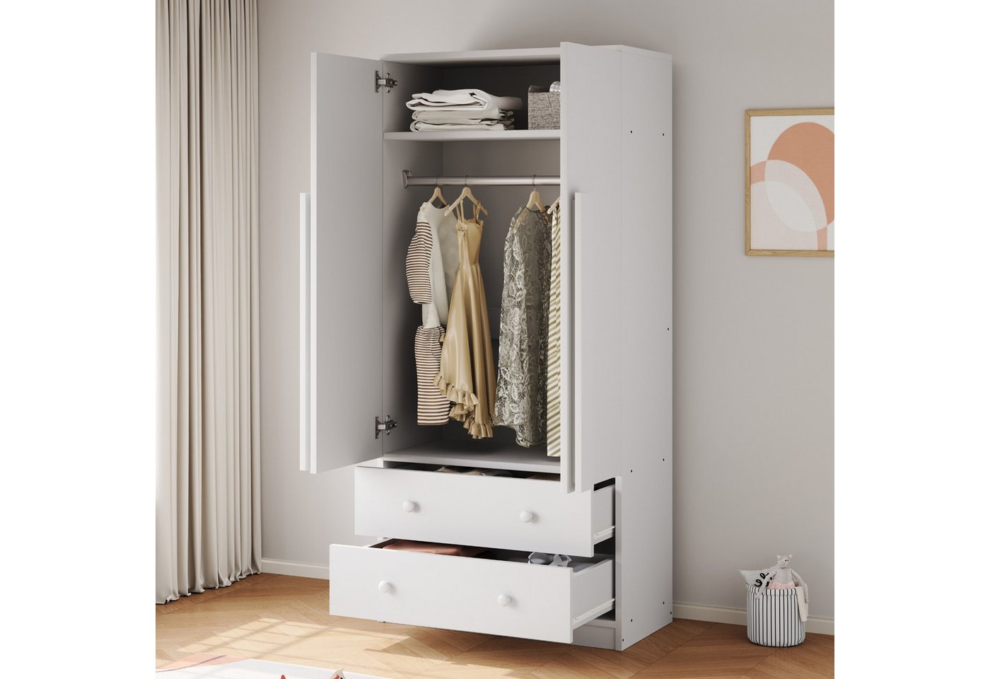 STILVORA Kleiderschrank 70×40×170 mit Schubladen und Ablagefächern,Doppeltüren-Design,weiß (Kleiderschrank 70x40x170 cm mit Doppeltüren, 2 Schubladen & Ablagefächern., 70x40x170 cm) von STILVORA