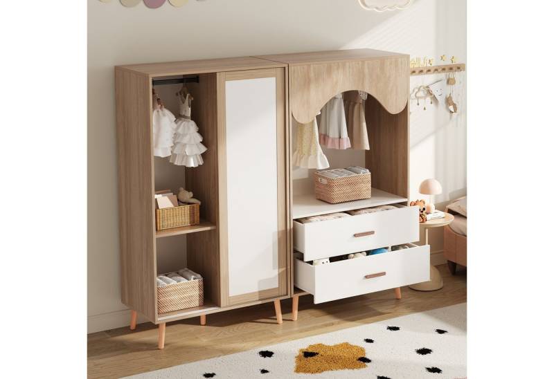 STILVORA Kleiderschrank mit 2 Kleiderschrank,Garderoben-Sets Flurgarderobe mit Kleiderstange (Kinderzimmer-Set, Garderoben-Set, Kombinationsgarderobe, 1-St., Schiebetürgarderobe + Offene Garderobe) Höhe 141,5 cm von STILVORA
