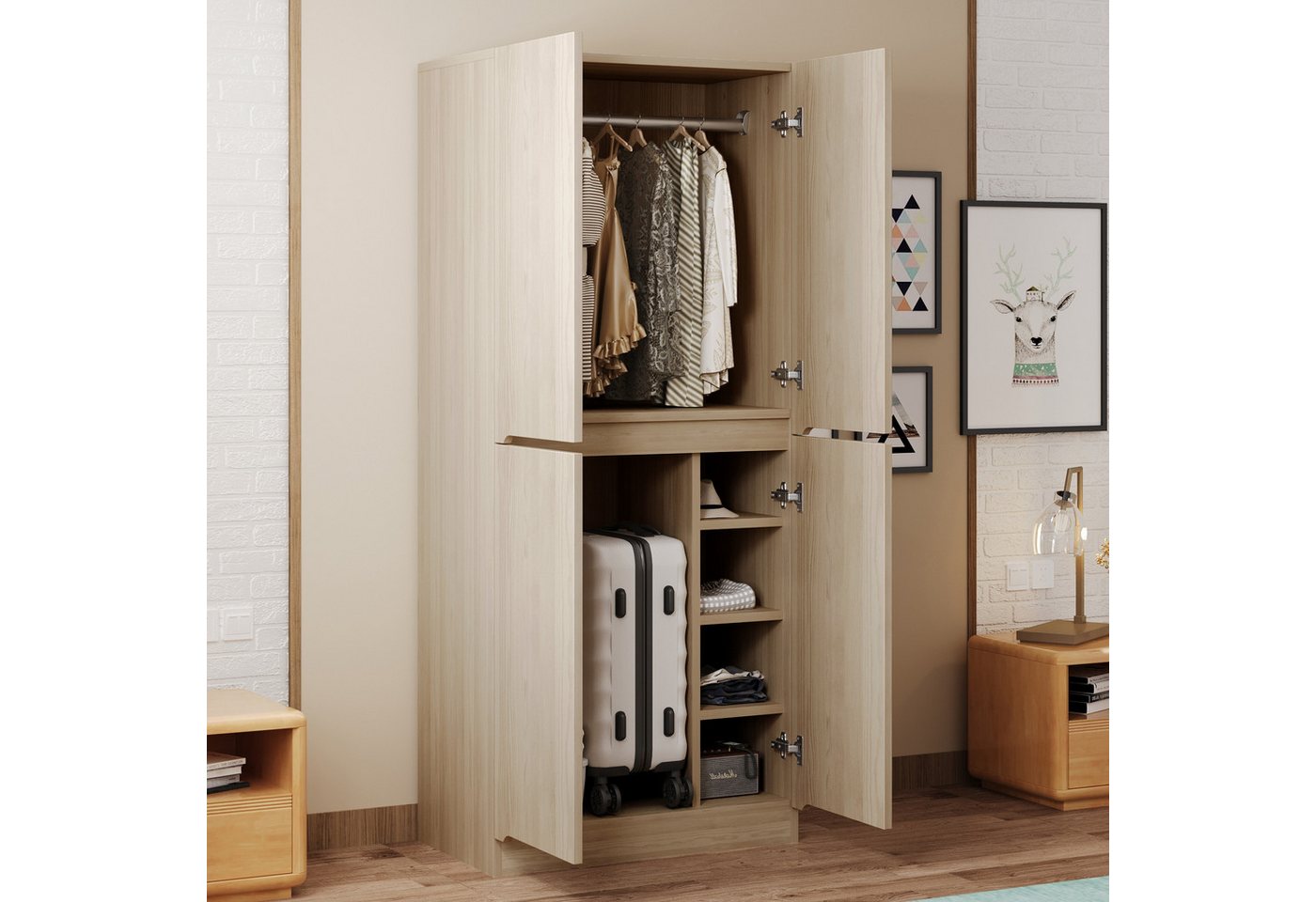 STILVORA Kleiderschrank mit Kleiderständer,Aufwahrungsschrank Garderobenständer mit Regale (Doppeltür mit Stauraum für Kleidung & Accessoires, Modernes Design, 70 x 40 x 170 cm) von STILVORA
