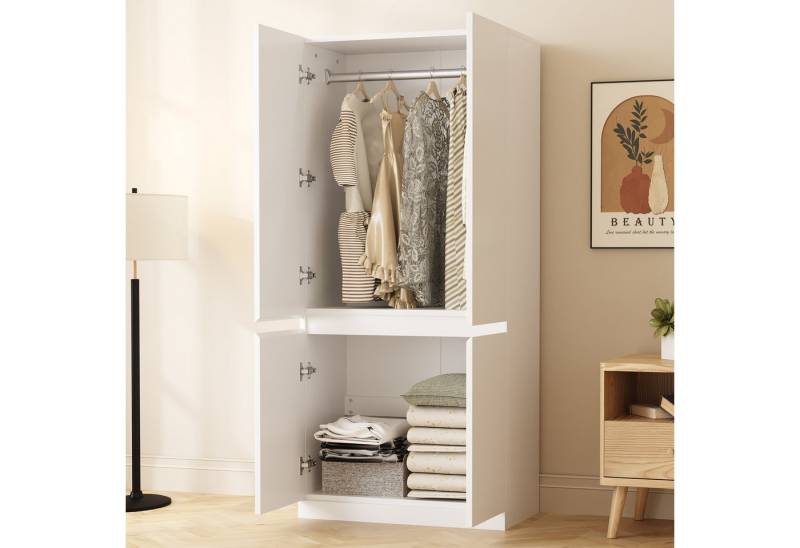 STILVORA Kleiderschrank mit Kleiderständer,Aufwahrungsschrank Garderobenständer mit Staufach (mit Doppeltüren, geräumigem Staufach & minimalistisches Design, 70 × 40 × 170 cm) von STILVORA