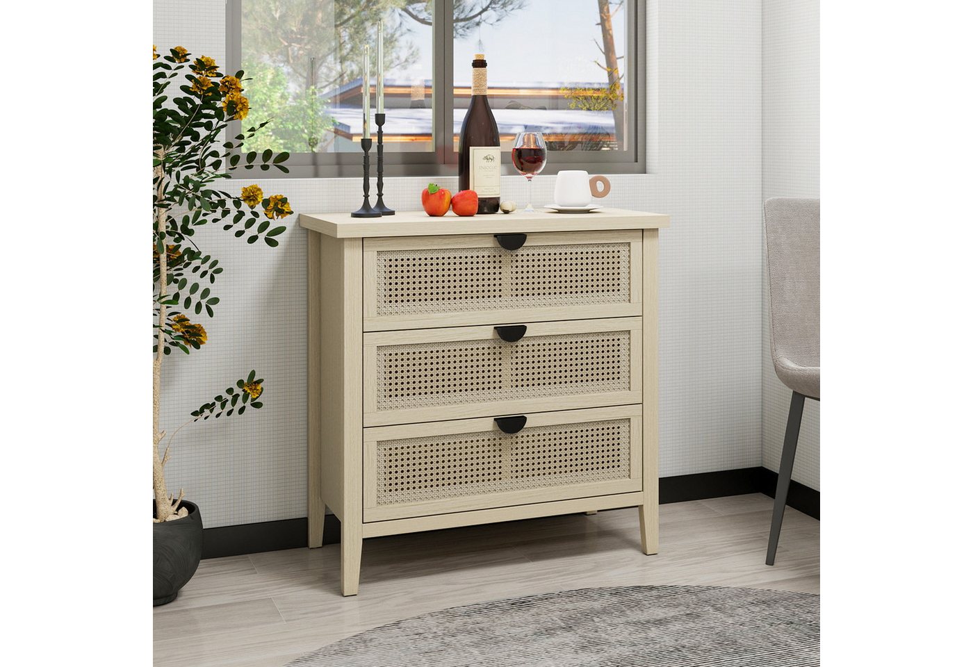 STILVORA Kommode mit 3 Schubladen,Beistellschrank Kommode aus Waben-Rattangeflecht (31,5" Beistellschrank mit 3 Schubladen – Waben-Rattanfronten, Metallgriffe Kratzfeste Oberfläche, Stabile Konstruktion & Wandbefestigung) STILVORA Kommode mit 3 Schubladen,Beistellschrank Kommode aus Waben-Rattangeflecht (31,5" Beistellschrank mit 3 Schubladen – Waben-Rattanfronten, Metallgriffe Kratzfeste Oberfläche, Stabile Konstruktion & Wandbefestigung) von STILVORA