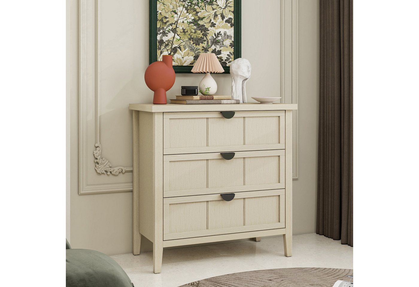 STILVORA Kommode mit 3 Schubladen,Beistellschrank Kommode mit Liniengravur,Naturfarbe (3-Schubladenschrank mit feiner Liniengravur, mit robustem MDF-Rahmen, reibungslosen Schubladen und Wandbefestigung 80×40×80cm) STILVORA Kommode mit 3 Schubladen,Beistellschrank Kommode mit Liniengravur,Naturfarbe (3-Schubladenschrank mit feiner Liniengravur, mit robustem MDF-Rahmen, reibungslosen Schubladen und Wandbefestigung 80×40×80cm) von STILVORA