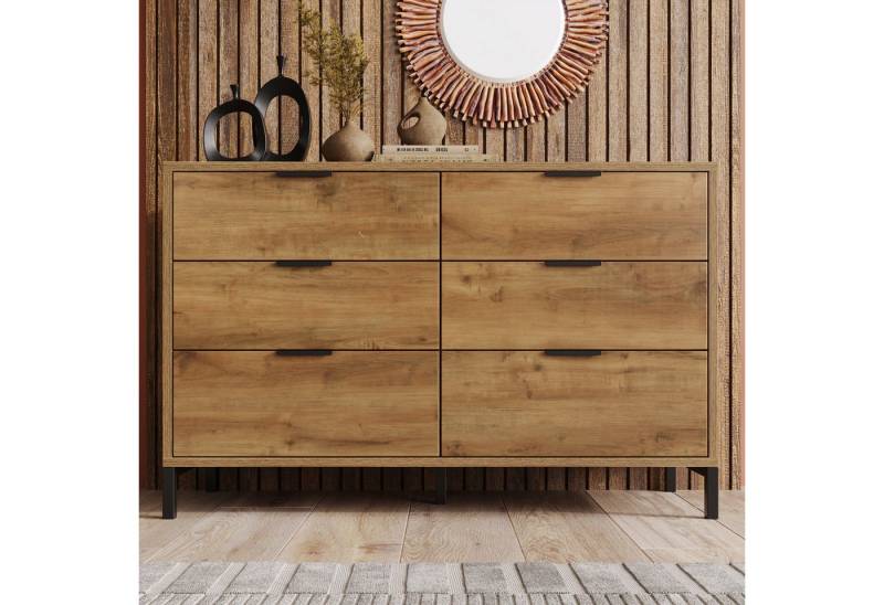 STILVORA Kommode mit 6 Schubladen,Sideboard Beistellschrank Höhenverstellbar,Eiche von STILVORA