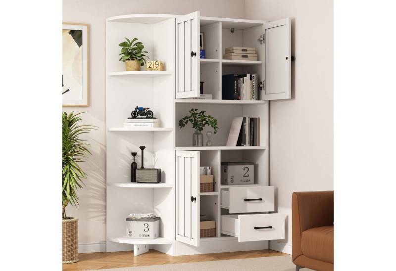 STILVORA Küchenbuffet mit 3 Schränken&2 Schubladen,Eckschrank Aufwahrungsschrank aus PB,Weiß (Bücherregale, Highboard, 1-St., Wohnzimmervitrine mit 2 Schubladen) mit insgesamt 14 Lagerbereichen von STILVORA