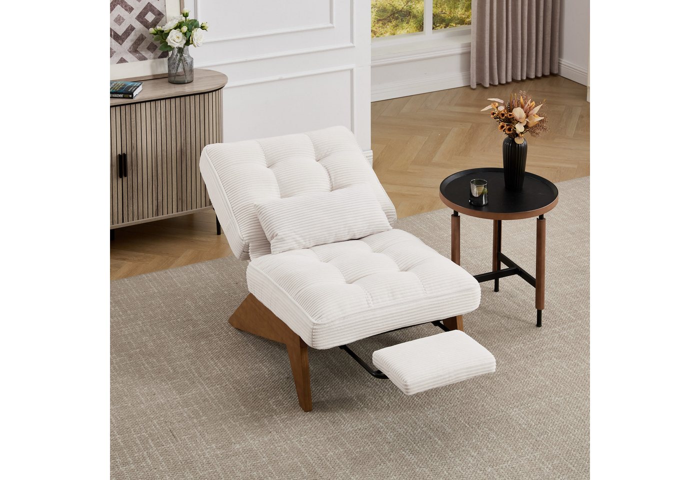 STILVORA Loungesessel mit Lendenkissen,Relaxsessel Loungesessel mit Fußstütze&Holzbeinen (aus Stoff, mit Fußstütze), mit Lendenkissen und Holzbeinen von STILVORA