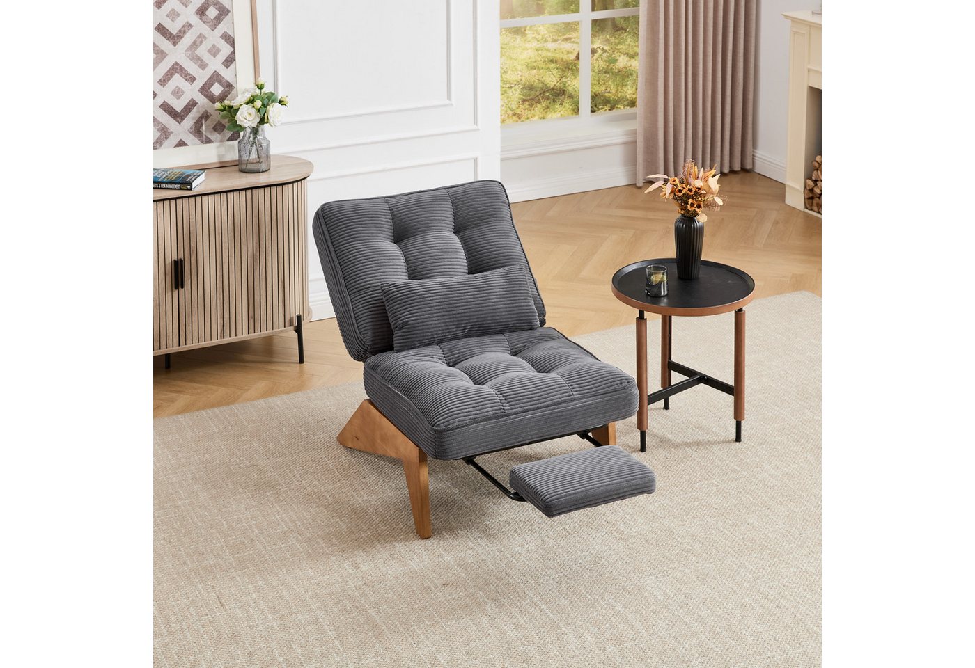STILVORA Loungesessel mit Lendenkissen,Relaxsessel Loungesessel mit Fußstütze&Holzbeinen (aus Stoff, mit Fußstütze), mit Lendenkissen und Holzbeinen von STILVORA