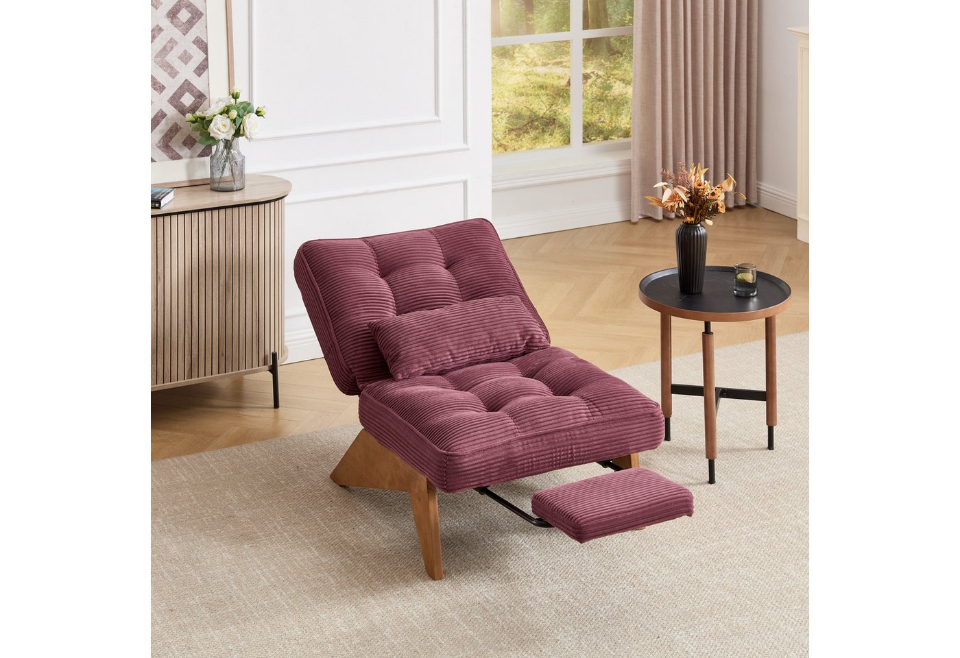 STILVORA Loungesessel mit Lendenkissen,Relaxsessel Loungesessel mit Fußstütze&Holzbeinen (aus Stoff, mit Fußstütze), mit Lendenkissen und Holzbeinen von STILVORA