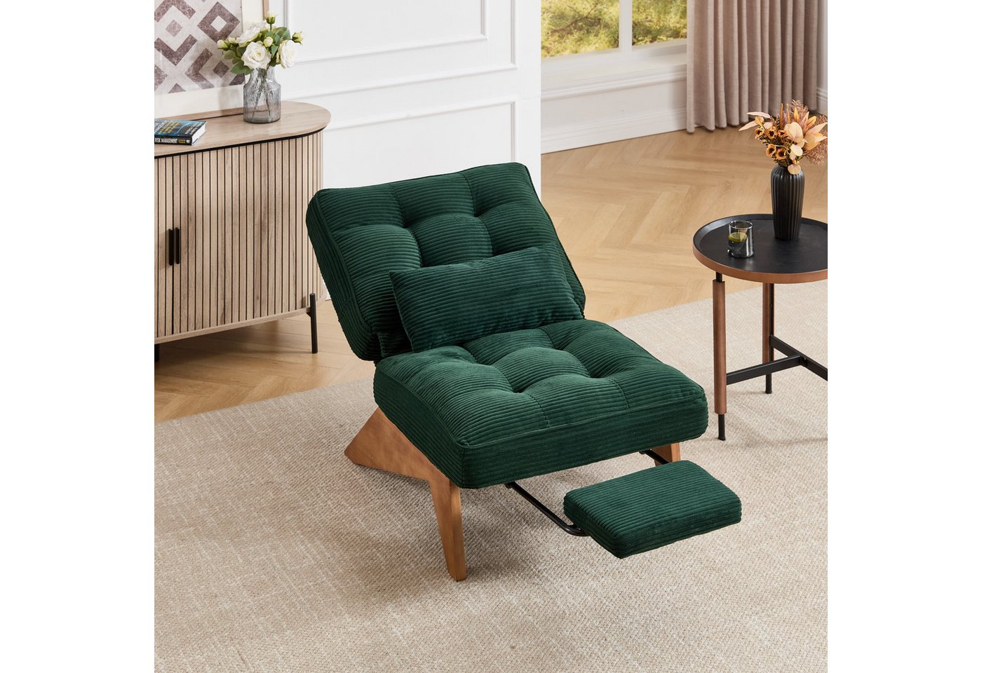 STILVORA Loungesessel mit Lendenkissen,Relaxsessel Loungesessel mit Fußstütze&Holzbeinen (aus Stoff, mit Fußstütze), mit Lendenkissen und Holzbeinen von STILVORA