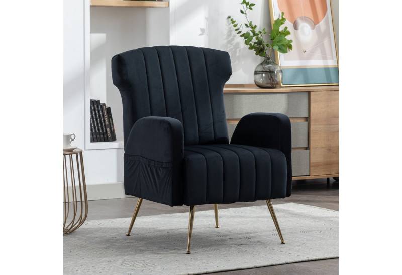 STILVORA Loungesessel mit hohe Rückenlehne,Polstersessel Loungesessel mit Metallbeinen (goldenen Metallbeinen und praktischen Seitentaschen –Wohnzimmer, mit eitentaschen, Samt), mit goldenen Füßen von STILVORA