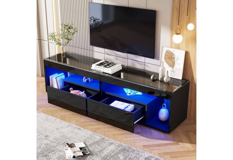 STILVORA Lowboard 180cm Wohnzimmer LED-Hochglanz-TV-Schrank schwarz mit 2 Schubladen von STILVORA