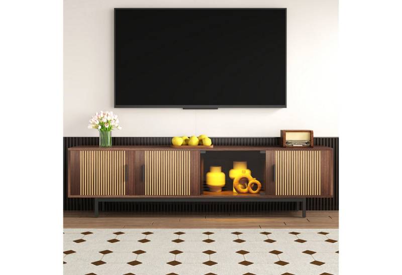 STILVORA Lowboard 200cm Moderner TV-Schrank in wohnzimmer mit LED-Lichtleiste,Holz (Fernsehtisch,TV-Board,TV-Ständer, Wohnzimmermöbel, 1 St., drei Türen), TV-Möbel mit LED-Lichtleiste und Tür aus gehärtetem Glas von STILVORA