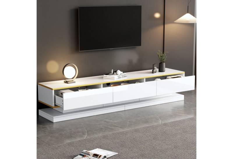 STILVORA Lowboard 200×40×40 Moderner TV-Schrank mit Stauraum,Fernsehschrank für 80-Zoll (Fernsehtisch, Wohnzimmermöbel, 3 Schubladen), mit goldener Kante von STILVORA