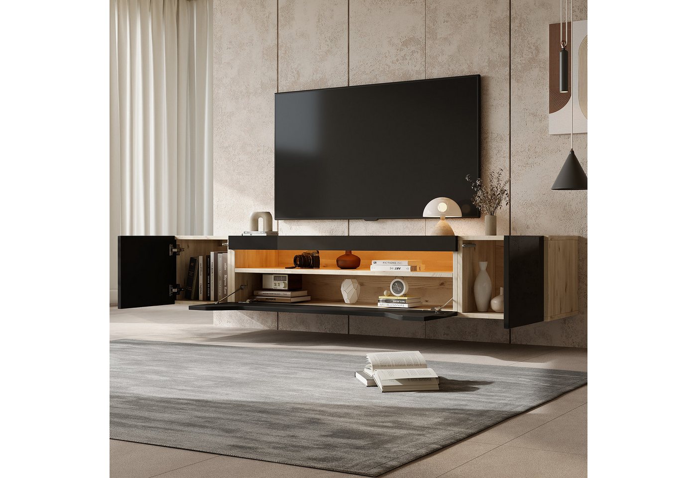 STILVORA Lowboard Fernsehschrank TV-Schrank mit LED&Staufächern,TV-Lowboard Hochglanz (TV-Board, Wohnzimmermöbel, 1 St., mit LED-Licht, Hochglanz), Passend für 75-Zoll-Fernseher von STILVORA