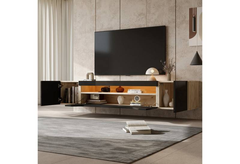 STILVORA Lowboard Fernsehschrank TV-Schrank mit LED&Staufächern,TV-Lowboard Hochglanz (TV-Board, Wohnzimmermöbel, 1 St., mit LED-Licht, Hochglanz), Passend für 75-Zoll-Fernseher von STILVORA