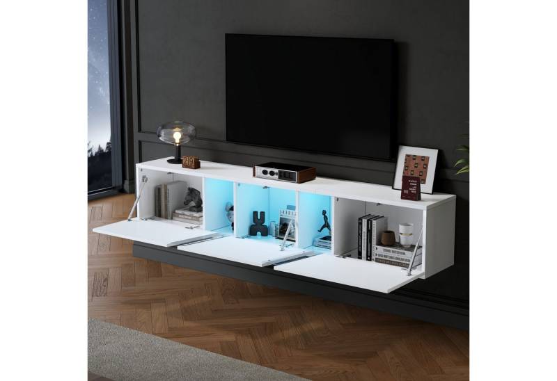 STILVORA Lowboard Wandmontierter TV-Schrank mit LED&Schranktüren,TV-StänderTV-Regal Weiß (Fernsehtisch, Wohnzimmermöbel, 1 St., mit 3 Schranktüren), mit LED-Leuchten von STILVORA