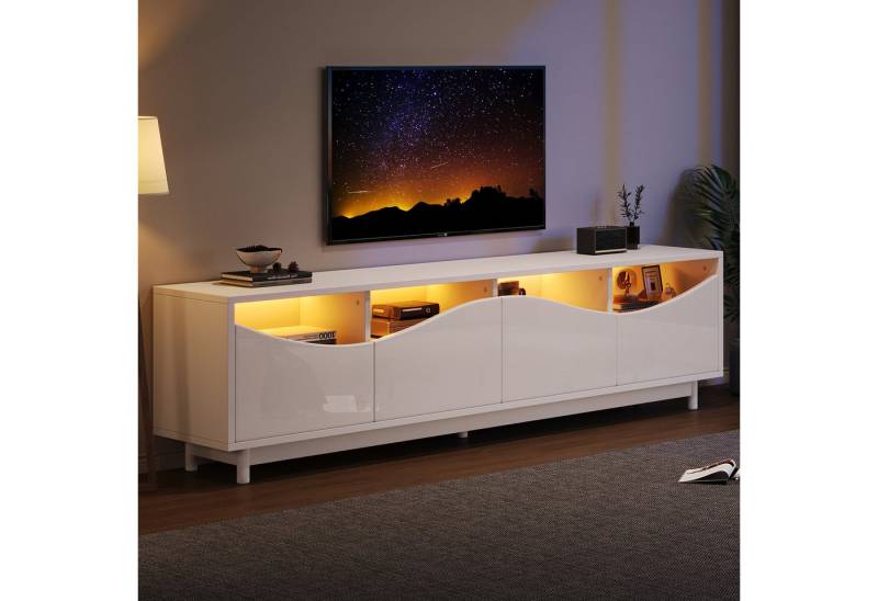 STILVORA Lowboard in geschwungenem Design,TV-Glasschrank Fernsehschrank mit LED-Licht (Fernsehtisch,TV-Board,TV-Ständer, Wohnzimmermöbel, 1 St., 4 Türen), hochglänzend, mit Schranktür aus gehärtetem Glas+MDF, LED-Beleuchtung von STILVORA