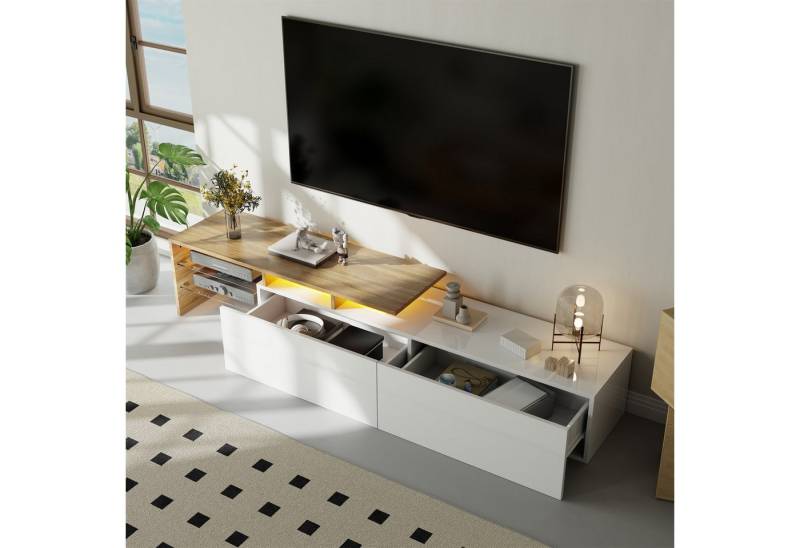 STILVORA Lowboard mit 2 Schubladen,TV-Schrank Fernsehschrank mit LED&offene Ablagefächer (TV-Panel, TV-Entertainment-Center, 1 St., 2 Schubladen), mit Glasböden, LED-Beleuchtung von STILVORA