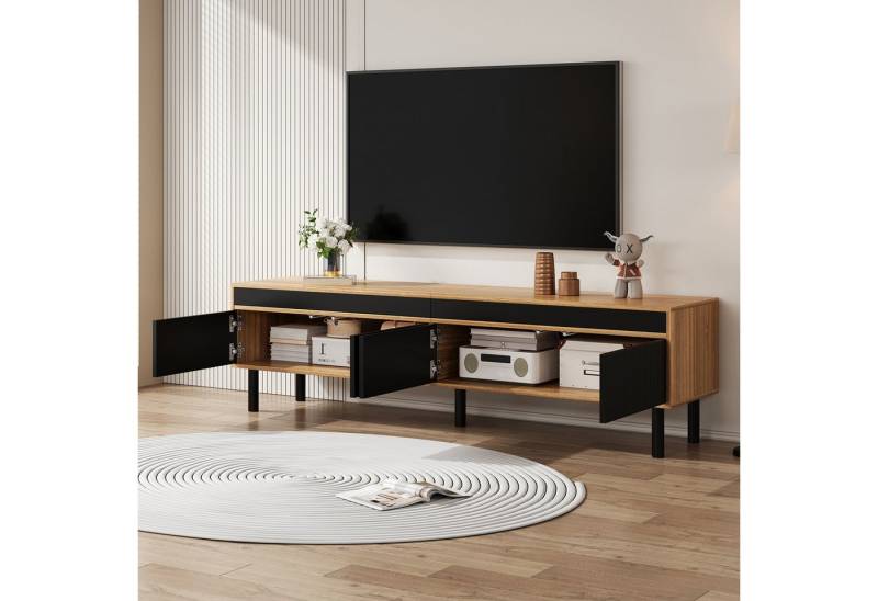 STILVORA Lowboard mit 3 Türen,TV-Schrank Fernsehschrank grifflos mit Holzbeine,Schwarz (Fernsehtisch, Wohnzimmermöbel, 1 St., 170 x 38 x 47.7cm), in Schwarz und Naturholz, MDF+ Spanplatte von STILVORA