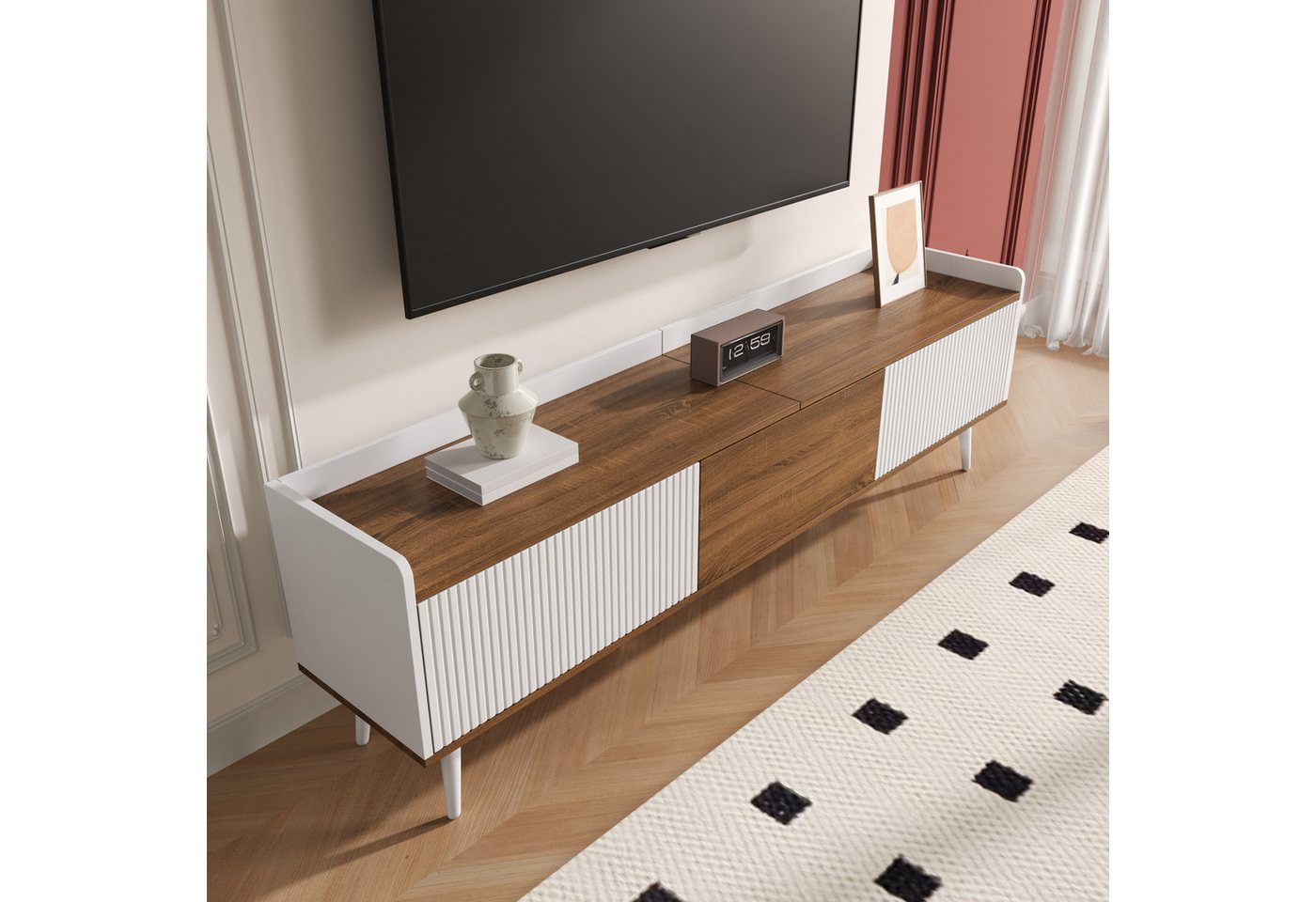 STILVORA Lowboard mit 3 Türen,TV-Schrank Fernsehschrank grifflos mit Streifendesign (TV-Ständer, Fernsehschrank, 1 St., Länge 160 cm), MDF+ Spanplatte von STILVORA