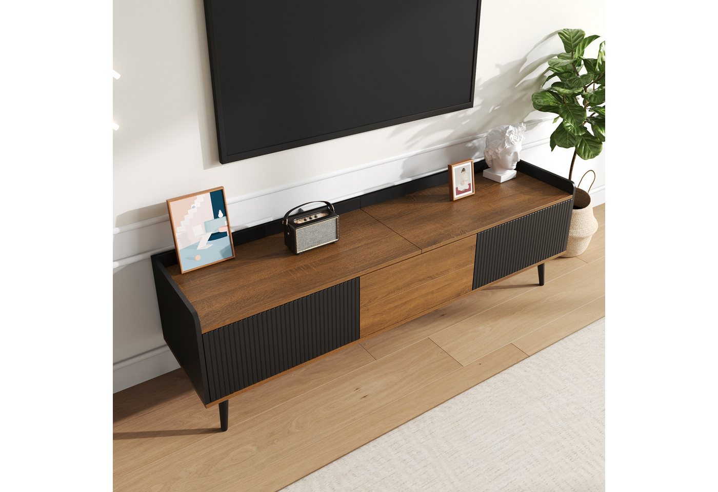 STILVORA Lowboard mit 3 Türen,TV-Schrank Fernsehschrank grifflos mit Streifendesign (TV-Ständer, Fernsehschrank, 1 St., Länge 160 cm), MDF+ Spanplatte von STILVORA