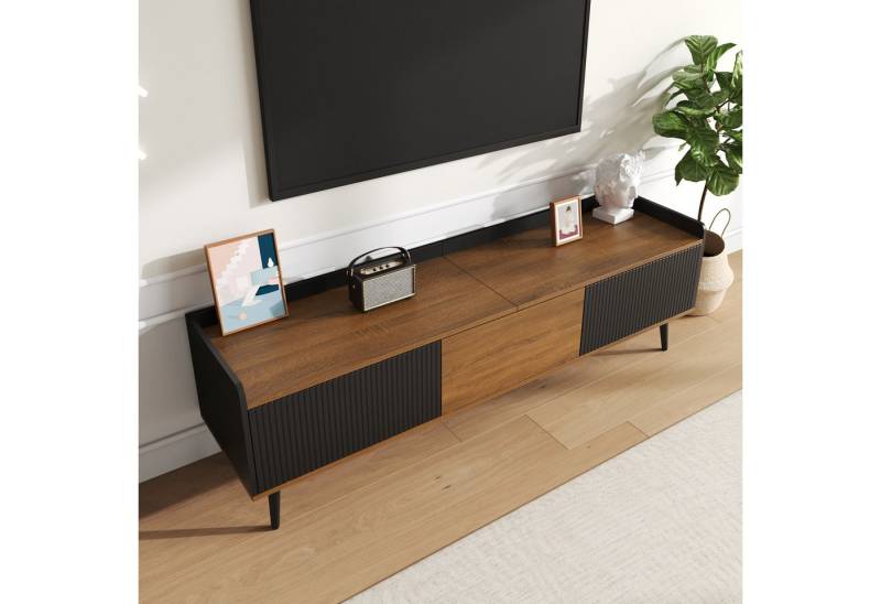 STILVORA Lowboard mit 3 Türen,TV-Schrank Fernsehschrank grifflos mit Streifendesign (TV-Ständer, Fernsehschrank, 1 St., Länge 160 cm), MDF+ Spanplatte von STILVORA