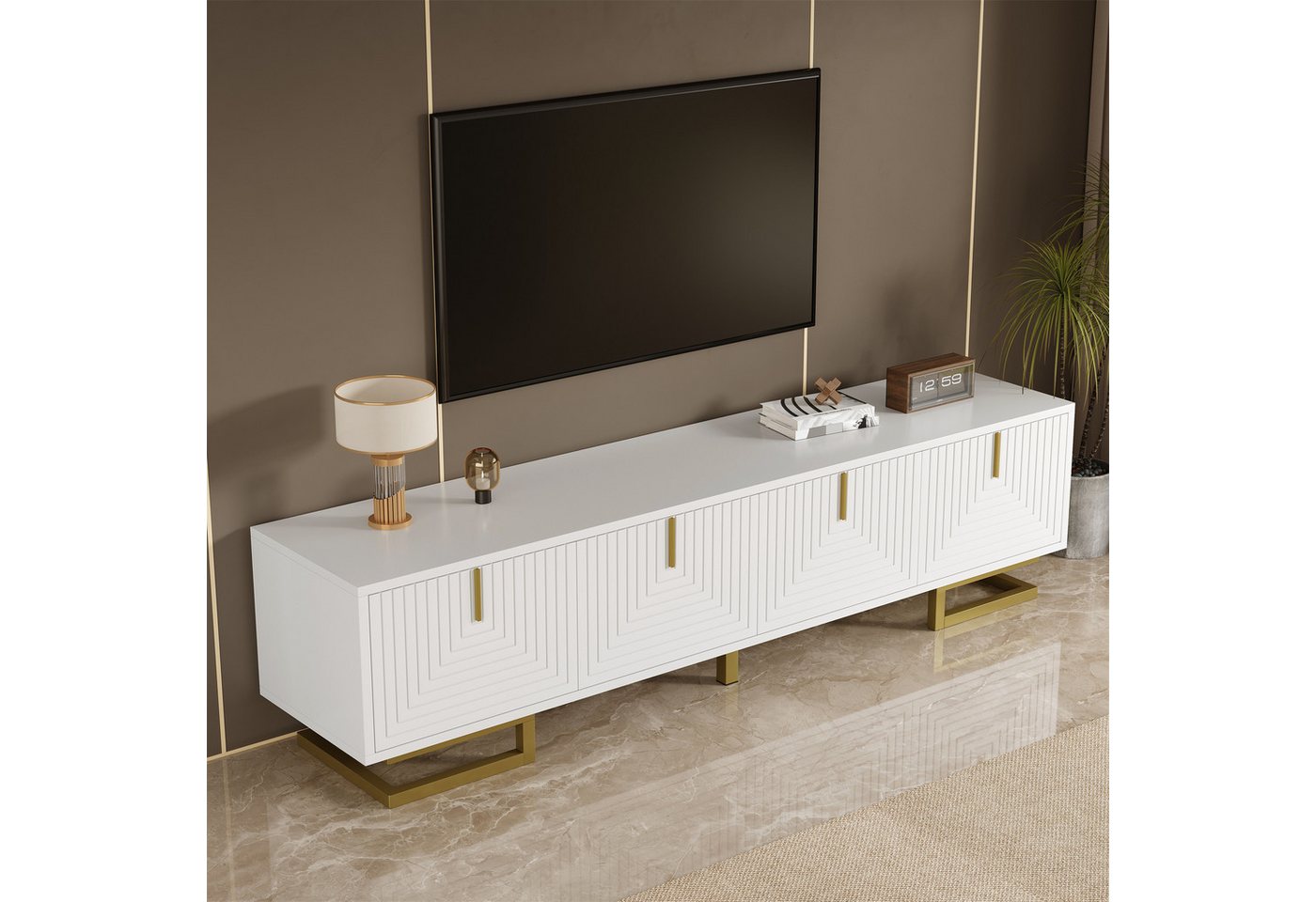 STILVORA Lowboard mit 4 Türen,TV-Schrank Fernsehschrank mit goldene Griffe&Beine (TV-Möbel, Fernsehschrank, 1 St., 160*38*44,5cm), mit strukturierten Türen von STILVORA