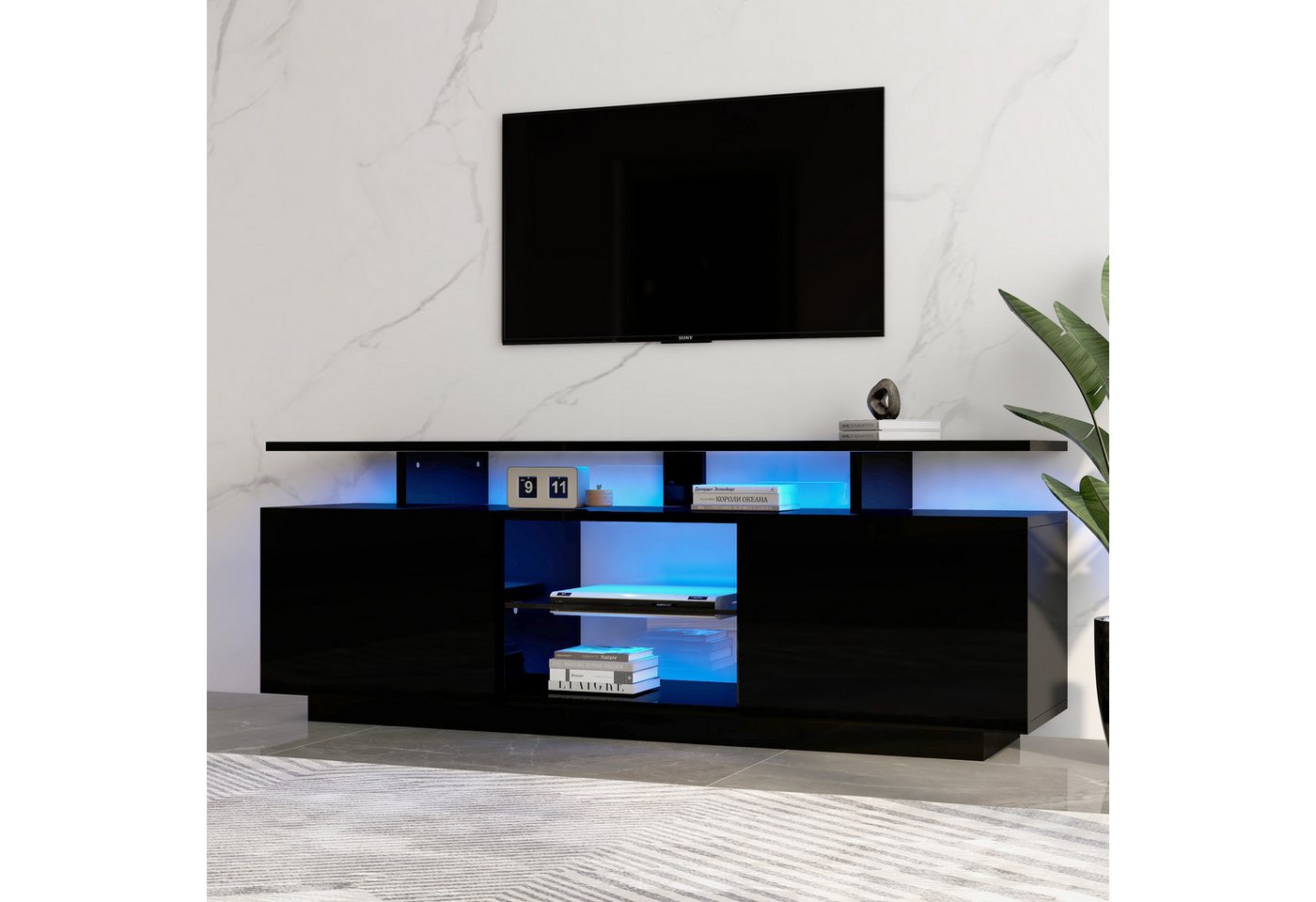 STILVORA Lowboard mit Glasboden,TV-Schrank Fernsehschrank Hochglanz mit LED-Beleuchtung STILVORA Lowboard mit Glasboden,TV-Schrank Fernsehschrank Hochglanz mit LED-Beleuchtung von STILVORA