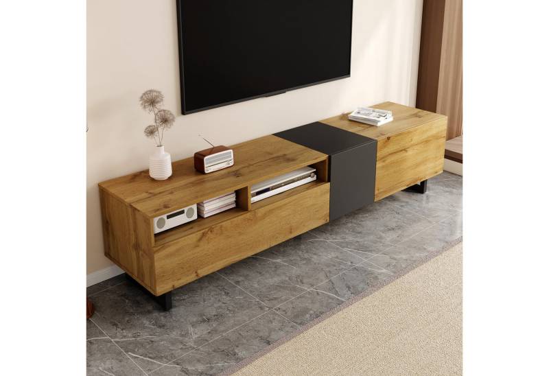 STILVORA Lowboard mit Klapptüren,TV-Schrank Fernsehschrank grifflos mit Offene Regale (Fernsehschrank, Wohnzimmermöbel, 1 St., 170*36,5*42cm), Kontrastfarbdesign, U-förmige Metallbeine von STILVORA