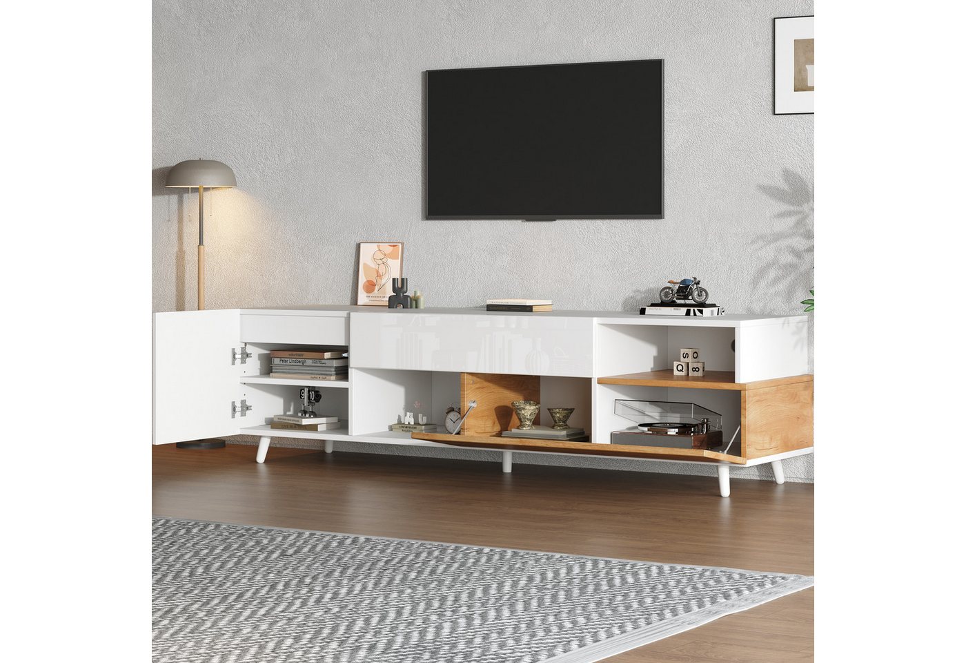 STILVORA Lowboard mit Klapptüren,TV-Schrank Fernsehschrank mit Schublade&Ablagefächern (Wohnzimmermöbel, Fernsehtisch, 1 St., mit 7 Ablagefächern), für Fernseher um die 75 Zoll von STILVORA