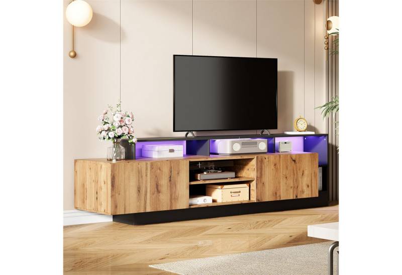 STILVORA Lowboard mit LED-Beleuchtung,TV-Schrank TV-Regal mit Staufächer&Klapptüren (Wohnzimmermöbel, TV-Panel, Fernsehschrank, 1 St., zwei Türen, zwei 2 offene Fächer, einfach zu montieren), für bis zu 70 Zoll Fernseher, mit LED-Beleuchtung(16 Farben, 4 Modi) von STILVORA