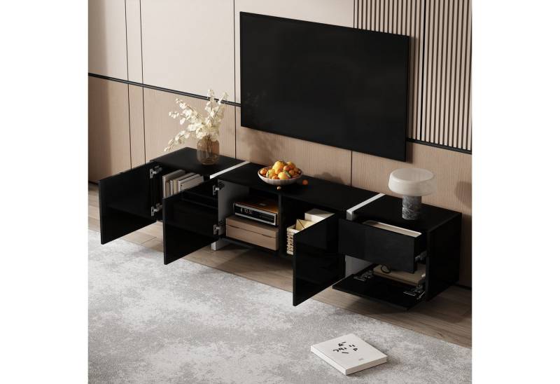 STILVORA Lowboard mit LED-Lichtleiste,TV-Schrank Fernsehschrank mit Schublade&Klapptüren (TV-Panel, Fernsehtisch, 1 St., 170*30*39cm), weißer und schwarz abgesetzte Tischbeine von STILVORA