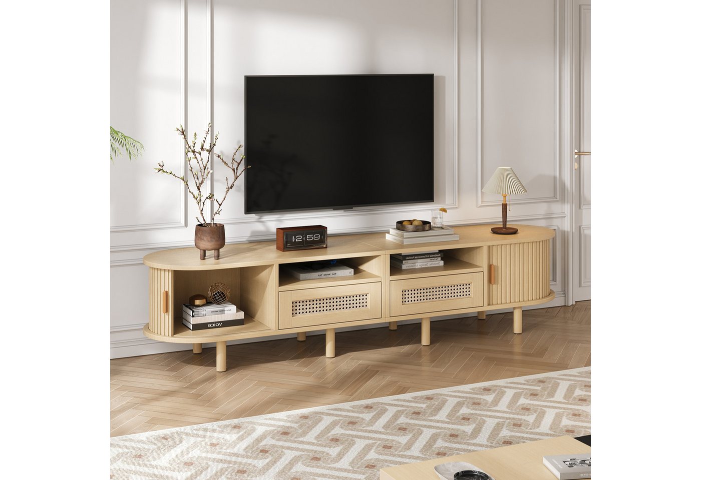 STILVORA Lowboard mit Rattanschubladen,TV-schrank Fernsehschrank mit Schiebetüren STILVORA Lowboard mit Rattanschubladen,TV-schrank Fernsehschrank mit Schiebetüren von STILVORA