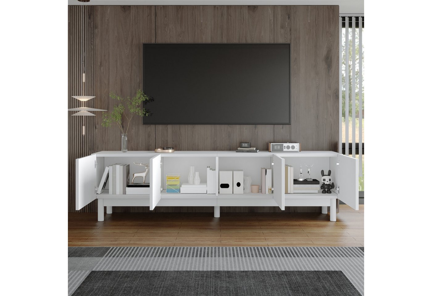 STILVORA Lowboard mit Regalen,TV-Schrank Fernsehschrank mit gewölbten Türen,Weiß von STILVORA