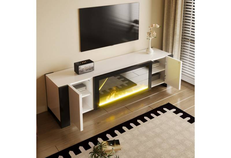 STILVORA Lowboard mit elektrischem Kamin Flammeneffekt,TV-Schrank TV-Regal mit Hochglanz (TV-Board,Wohnzimmermöbel, Hochglanz-TV-Ständer, Fernsehschrank, 1 St., Zwei Türen), Hochglanz (keine Heizfunktion) von STILVORA