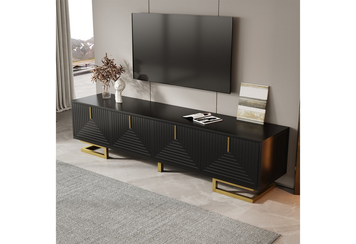 STILVORA Lowboard mit strukturierten Türen,TV-Schrank TV-Möbel mit goldene Beine (TV-Möbel, Fernsehschrank, 1 St., 160*38*44,5cm), mit strukturierten Türen von STILVORA