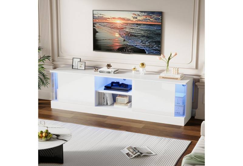 STILVORA Lowboard wohnzimmer weiß,Hochglanz-TV-Schrank mit LED-Licht und Stauraum (Fernsehtisch, Wohnzimmermöbel, Fernsehschrank, 1 St), für Fernseher bis 70 Zoll von STILVORA