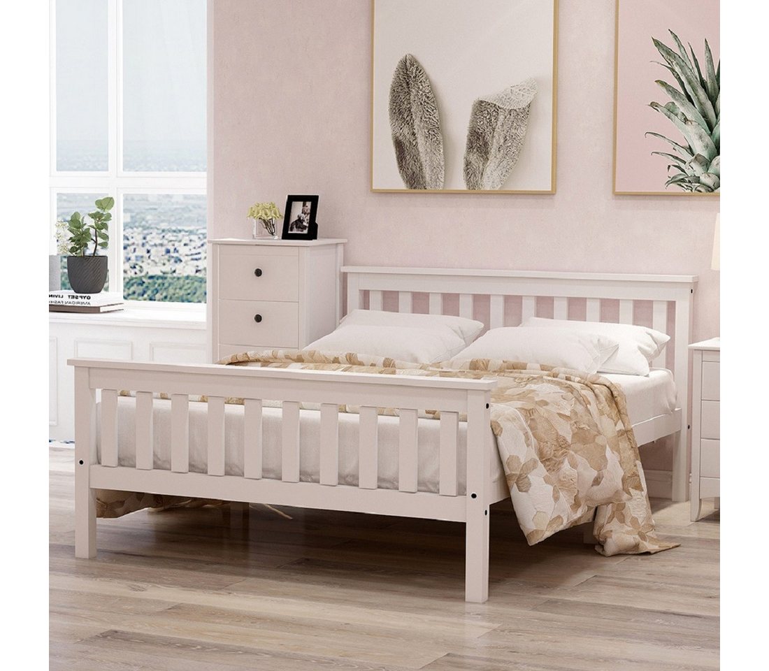 STILVORA Massivholzbett 140×200 mit Kopfteil,Bettgestell Jugendbett mit Lattenrost,Weiß (Ohne Schubladen, Kiefernholz Kiefer Bettgestell, mit Kopfteil Lattenrosten ohne Matratze), 140x200 von STILVORA