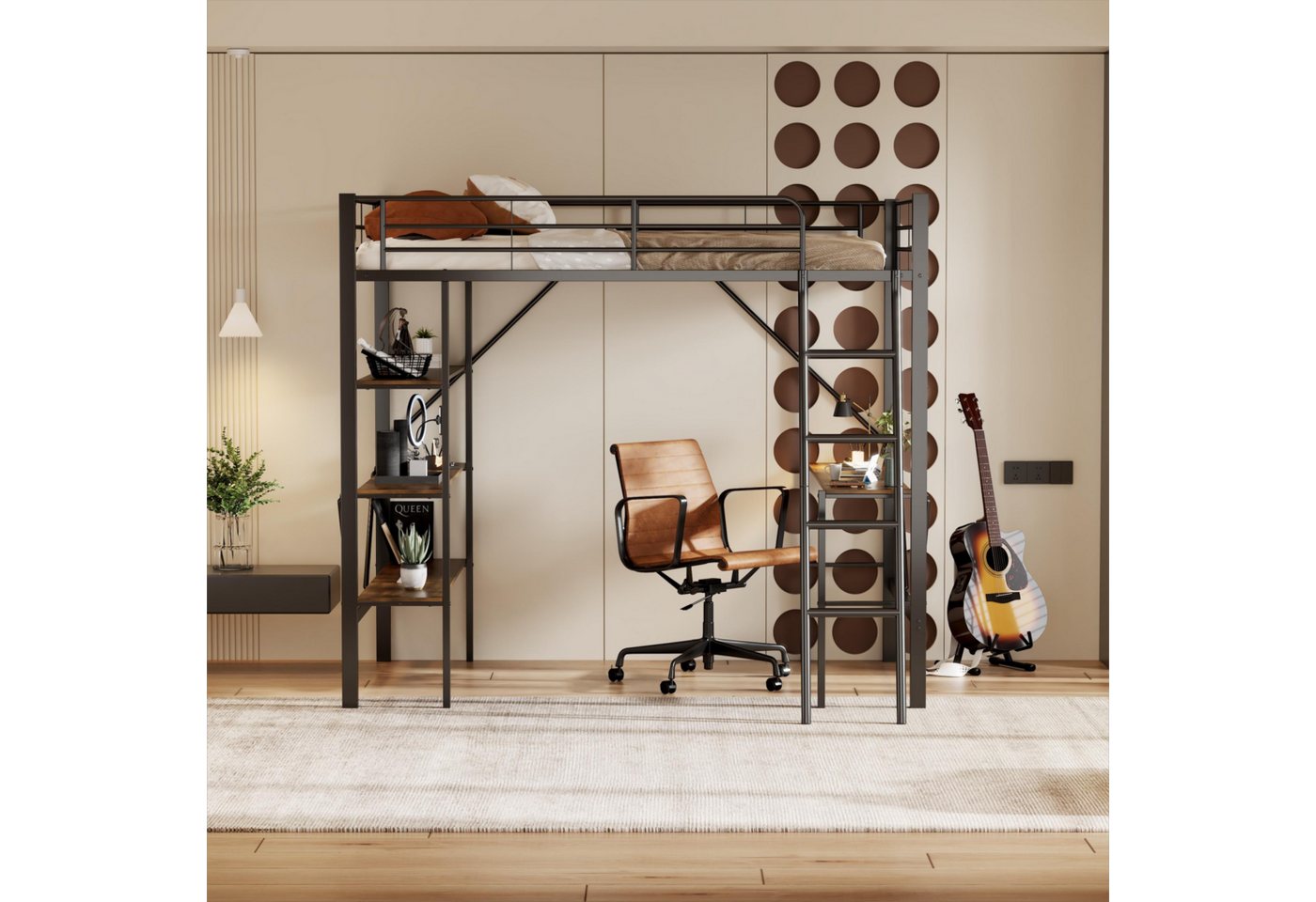 STILVORA Metallbett 90x200 erwachsene mit Schreibtisch,Jugendbett mit Ablage,ohne matratze (mit Schreibtisch und drei großen Ablagen, für Kinder, Jugendliche und Erwachsene, 90x200 cm), für Kinder, Jugendliche und Erwachsene von STILVORA