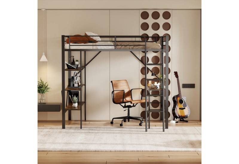 STILVORA Metallbett 90x200 erwachsene mit Schreibtisch,Jugendbett mit Ablage,ohne matratze (mit Schreibtisch und drei großen Ablagen, für Kinder, Jugendliche und Erwachsene, 90x200 cm), für Kinder, Jugendliche und Erwachsene von STILVORA