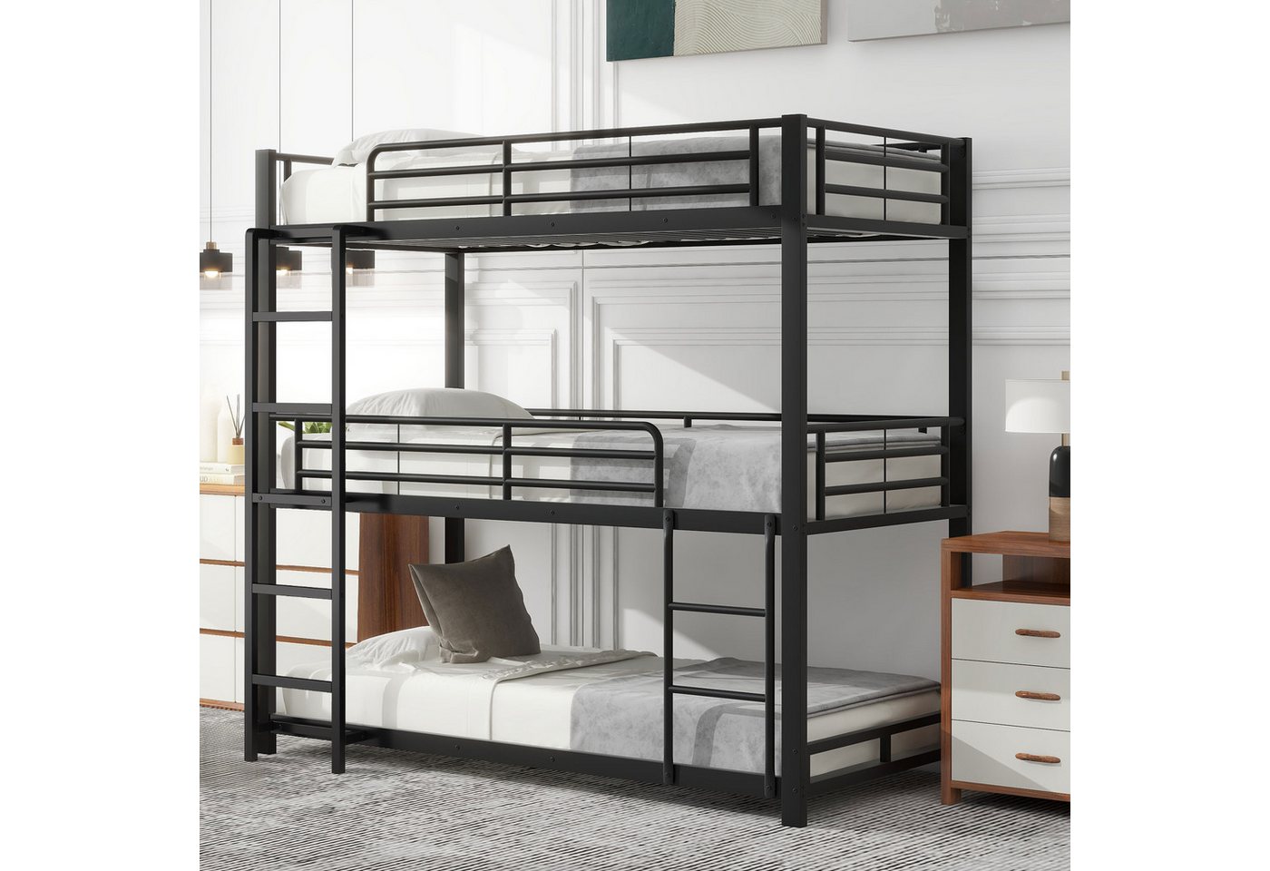 STILVORA Metallbett erwachsene/Kinder 90x200 Metallbett mit Lattenrost,ohne matratze (Dreifach-Etagenbett für Kinder, Jugendliche und Erwachsene, 90x200cm), ohne Matratze von STILVORA